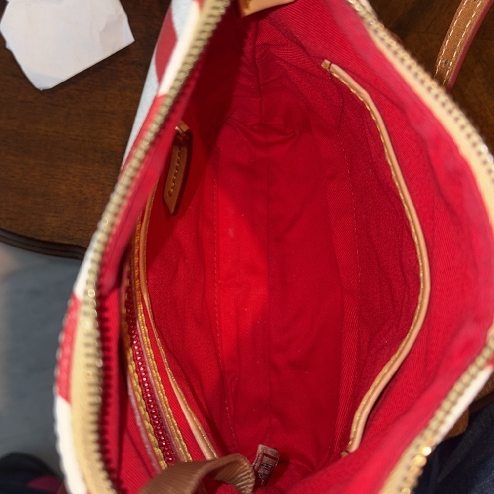 Dooney Bourke  Wavy Crossbody bag, leather red & White tan leather trim/red edge - Picture 17 of 17